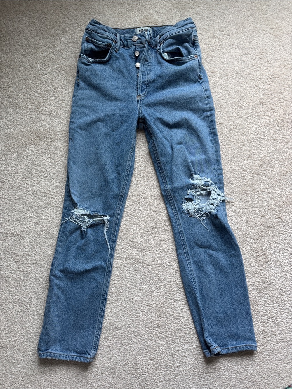 Agolde Distressed Mid Wash Straight-Leg Jeans